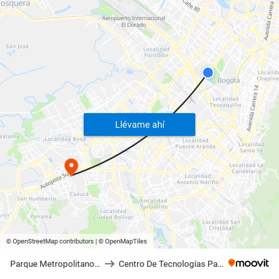 Parque Metropolitano Simón Bolívar (Ak 68 - Cl 49a) (B) to Centro De Tecnologías Para La Construcción Y La Madera (Sena) map