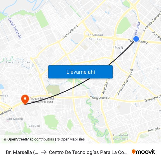 Br. Marsella (Kr 68d - Cl 6) to Centro De Tecnologías Para La Construcción Y La Madera (Sena) map