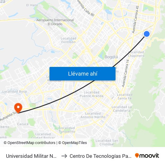 Universidad Militar Nueva Granada (Ac 100 - Kr 10) (B) to Centro De Tecnologías Para La Construcción Y La Madera (Sena) map
