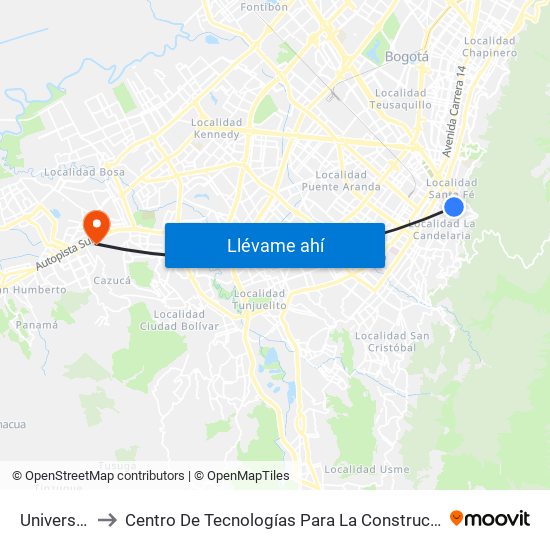 Universidades to Centro De Tecnologías Para La Construcción Y La Madera (Sena) map