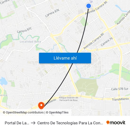 Portal De Las Américas to Centro De Tecnologías Para La Construcción Y La Madera (Sena) map