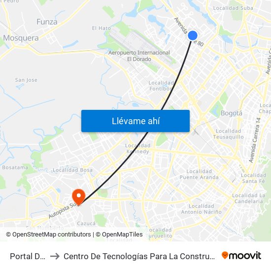 Portal De La 80 to Centro De Tecnologías Para La Construcción Y La Madera (Sena) map