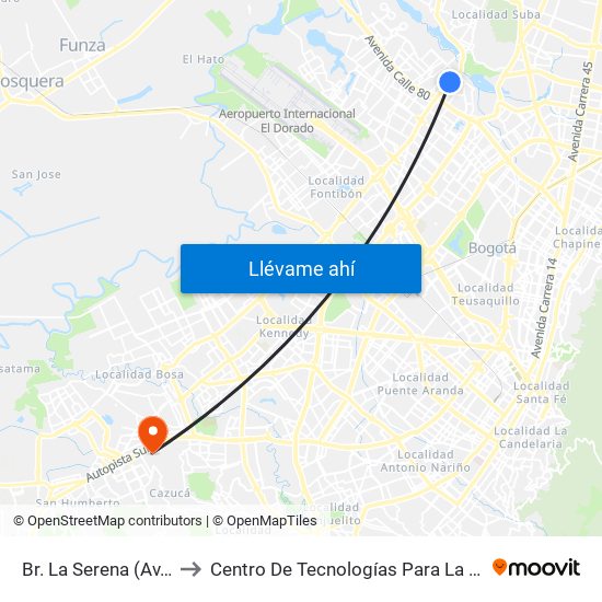 Br. La Serena (Av. C. De Cali - Ac 90) to Centro De Tecnologías Para La Construcción Y La Madera (Sena) map