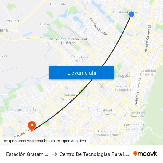 Estación Gratamira (Av. Suba - Cl 132a) to Centro De Tecnologías Para La Construcción Y La Madera (Sena) map