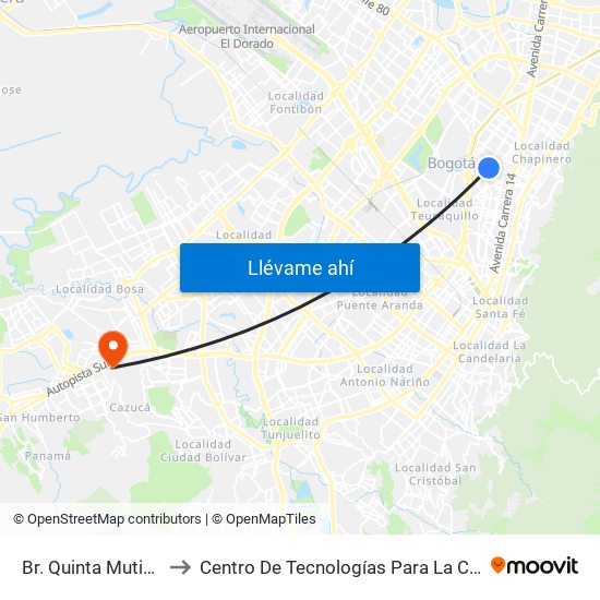 Br. Quinta Mutis (Ak 24 - Cl 63c) to Centro De Tecnologías Para La Construcción Y La Madera (Sena) map