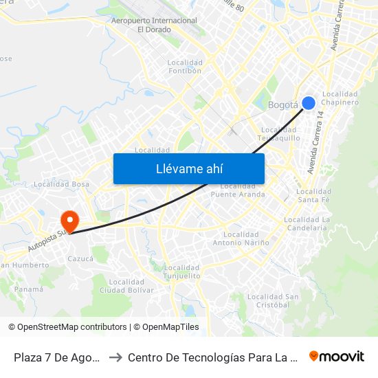 Plaza 7 De Agosto (Ak 24 - Cl 66) to Centro De Tecnologías Para La Construcción Y La Madera (Sena) map