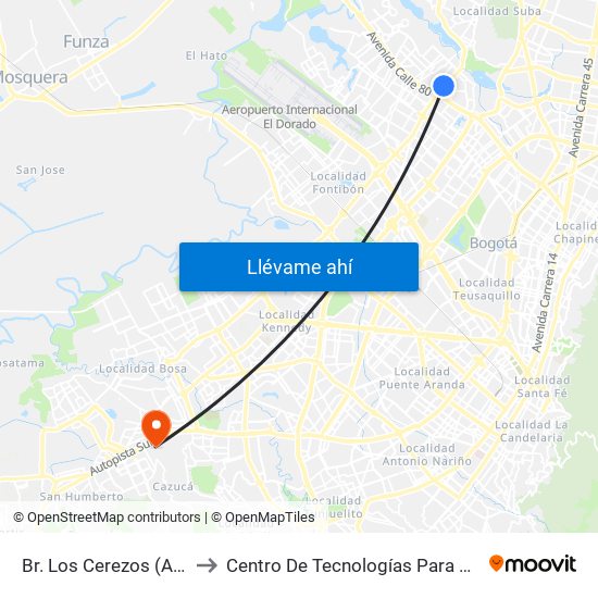 Br. Los Cerezos (Av. C. De Cali - Cl 82a Bis) to Centro De Tecnologías Para La Construcción Y La Madera (Sena) map