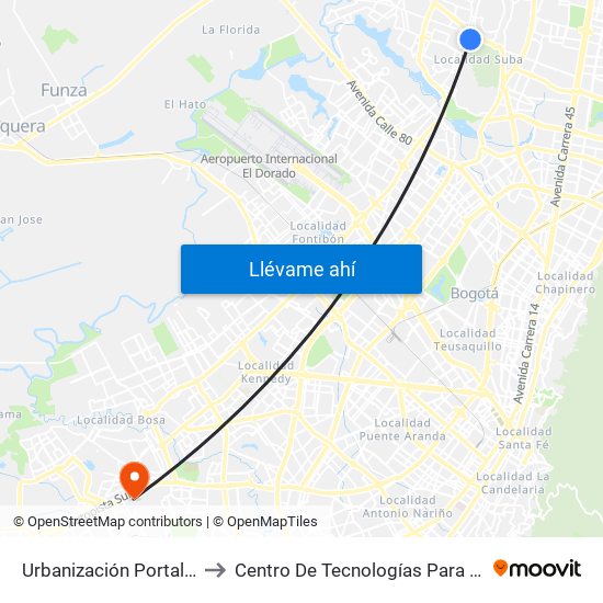 Urbanización Portal De Suba (Cl 137 - Kr 90a) to Centro De Tecnologías Para La Construcción Y La Madera (Sena) map