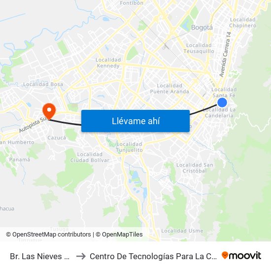 Br. Las Nieves (Ac 19 - Kr 4) (C) to Centro De Tecnologías Para La Construcción Y La Madera (Sena) map