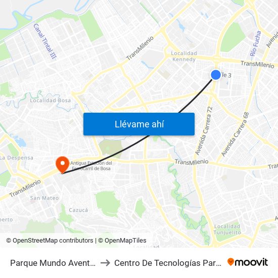 Parque Mundo Aventura (Av. Boyacá - Cl 2a Bis) (A) to Centro De Tecnologías Para La Construcción Y La Madera (Sena) map