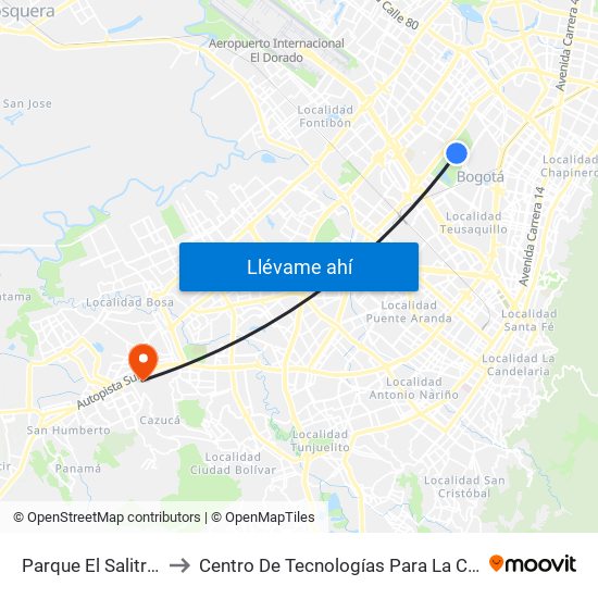 Parque El Salitre (Ac 63 - Ak 68) to Centro De Tecnologías Para La Construcción Y La Madera (Sena) map