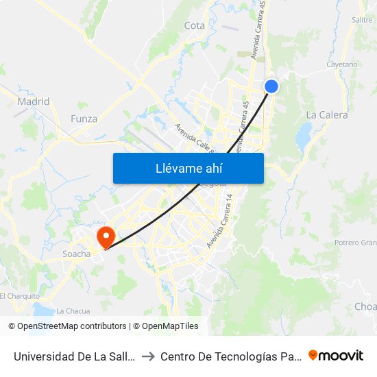 Universidad De La Salle Sede Floresta (Ak 7 - Cl 175) (A) to Centro De Tecnologías Para La Construcción Y La Madera (Sena) map