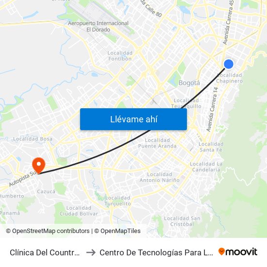 Clínica Del Country (Ak 15 - Cl 84 Bis) (A) to Centro De Tecnologías Para La Construcción Y La Madera (Sena) map