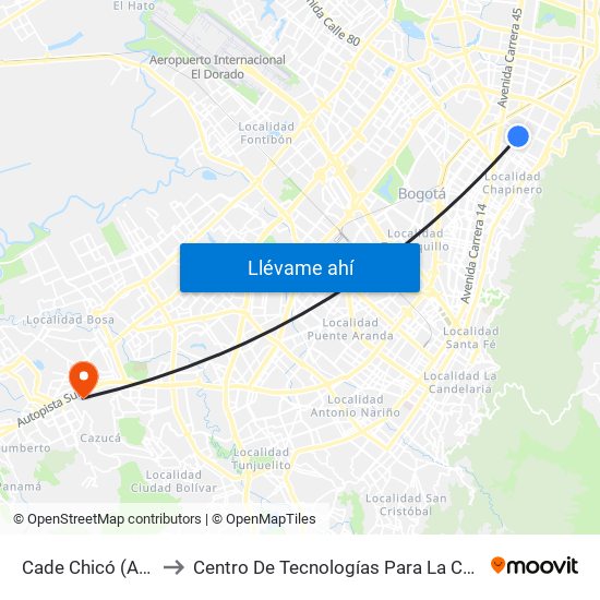 Cade Chicó (Ak 15 - Cl 90) (A) to Centro De Tecnologías Para La Construcción Y La Madera (Sena) map