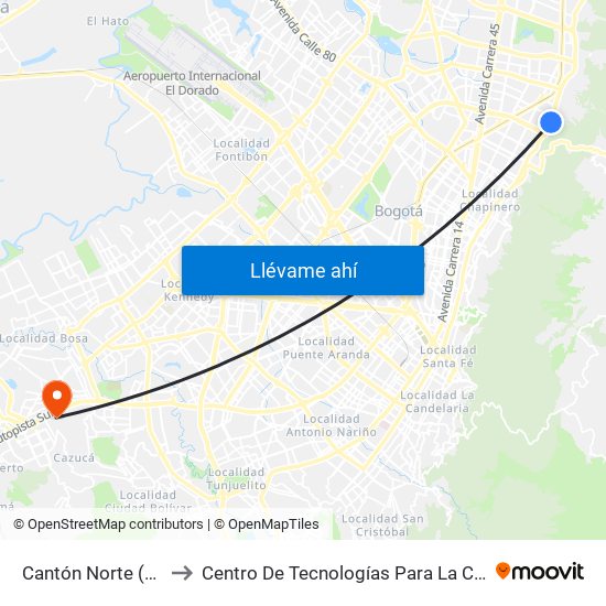 Cantón Norte (Ak 7 - Cl 104) (A) to Centro De Tecnologías Para La Construcción Y La Madera (Sena) map