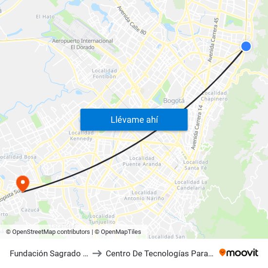 Fundación Sagrado Corazón (Ak 7 - Cl 116) (A) to Centro De Tecnologías Para La Construcción Y La Madera (Sena) map