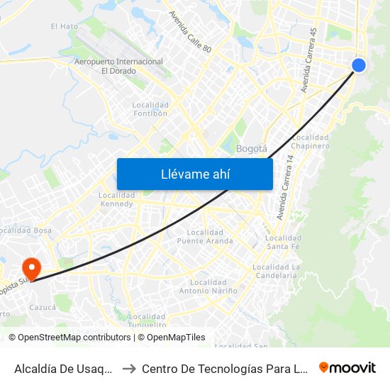 Alcaldía De Usaquén (Ak 7 - Cl 119) (A) to Centro De Tecnologías Para La Construcción Y La Madera (Sena) map