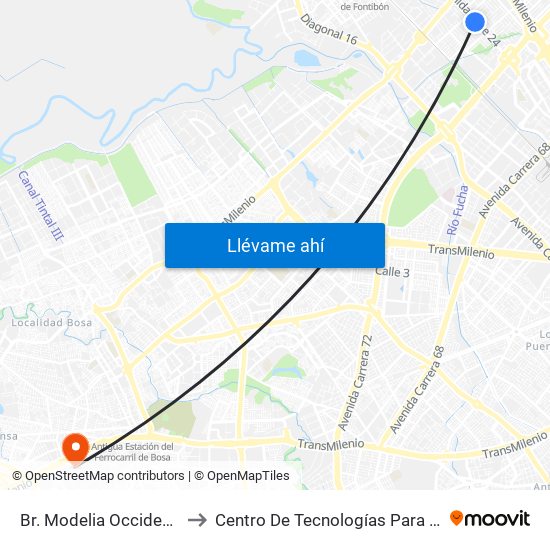 Br. Modelia Occidental (Av. Esperanza - Kr 81) to Centro De Tecnologías Para La Construcción Y La Madera (Sena) map