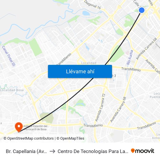 Br. Capellanía (Av. Esperanza - Kr 72b) to Centro De Tecnologías Para La Construcción Y La Madera (Sena) map