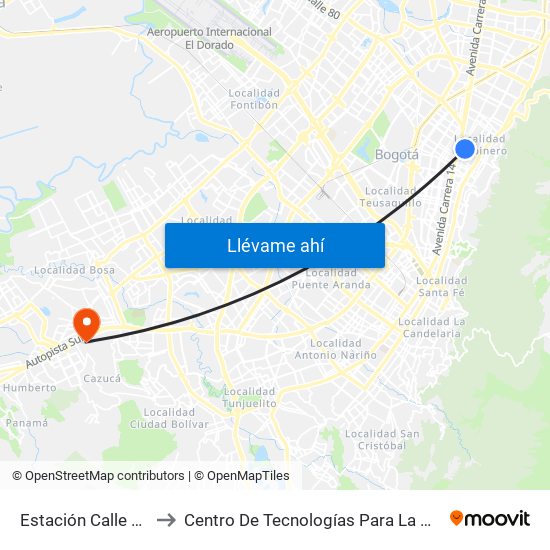 Estación Calle 72 (Ac 72 - Kr 13) to Centro De Tecnologías Para La Construcción Y La Madera (Sena) map