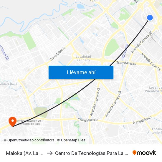 Maloka (Av. La Esperanza - Kr 69) to Centro De Tecnologías Para La Construcción Y La Madera (Sena) map