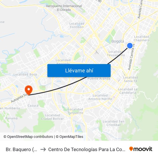 Br. Baquero (Ac 63 - Kr 19) to Centro De Tecnologías Para La Construcción Y La Madera (Sena) map