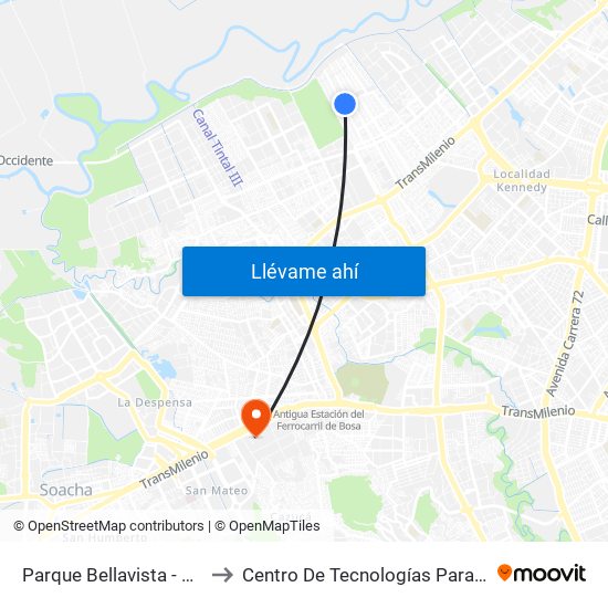 Parque Bellavista - Dindalito (Kr 95 - Cl 42b Sur) to Centro De Tecnologías Para La Construcción Y La Madera (Sena) map