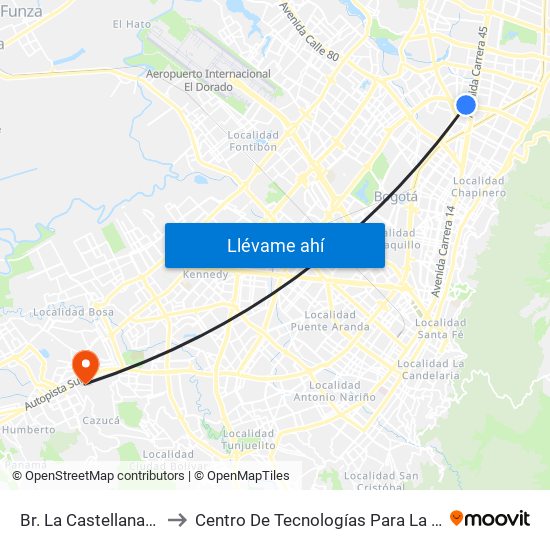 Br. La Castellana (Ac 100 - Kr 45) (A) to Centro De Tecnologías Para La Construcción Y La Madera (Sena) map