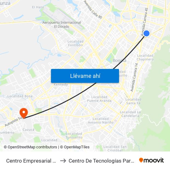 Centro Empresarial Calle 100 (Ac 100 - Tv 21) (C) to Centro De Tecnologías Para La Construcción Y La Madera (Sena) map