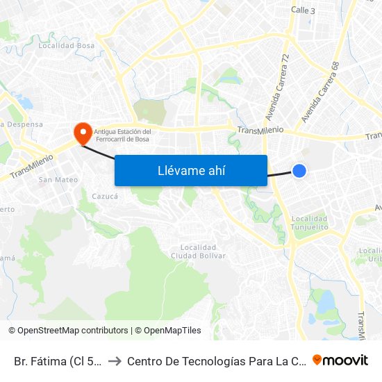 Br. Fátima (Cl 51 Sur - Kr 34) (A) to Centro De Tecnologías Para La Construcción Y La Madera (Sena) map