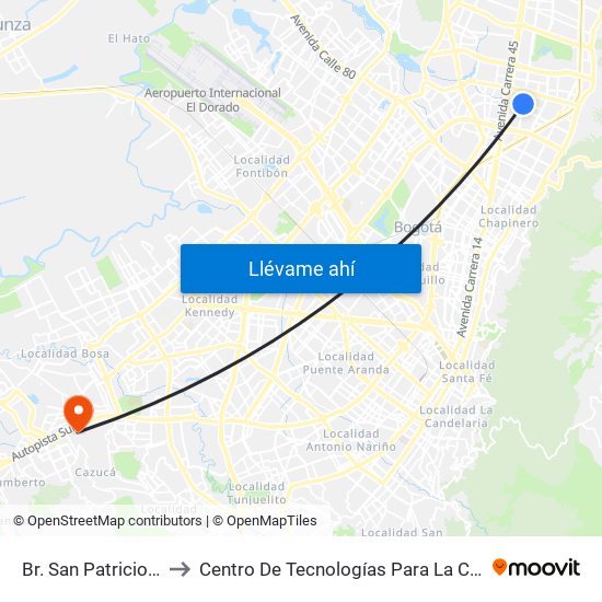 Br. San Patricio (Ak 19 - Cl 108) to Centro De Tecnologías Para La Construcción Y La Madera (Sena) map