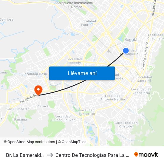 Br. La Esmeralda (Ak 50 - Cl 44b) to Centro De Tecnologías Para La Construcción Y La Madera (Sena) map