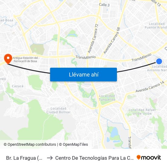 Br. La Fragua (Ak 27 - Cl 14 Sur) to Centro De Tecnologías Para La Construcción Y La Madera (Sena) map