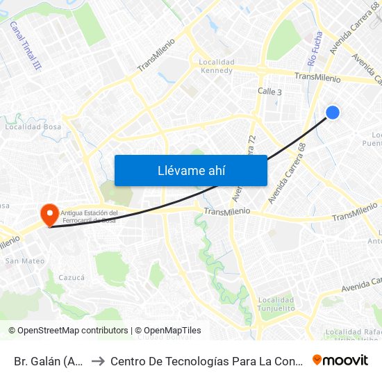 Br. Galán (Ac 3 - Kr 56a) to Centro De Tecnologías Para La Construcción Y La Madera (Sena) map