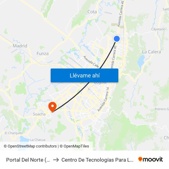 Portal Del Norte (Auto Norte - Cl 174a) to Centro De Tecnologías Para La Construcción Y La Madera (Sena) map