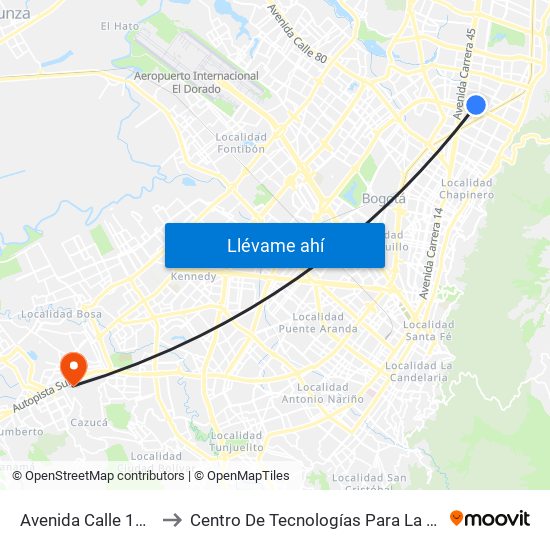 Avenida Calle 100 (Ak 19 - Ac 100) to Centro De Tecnologías Para La Construcción Y La Madera (Sena) map