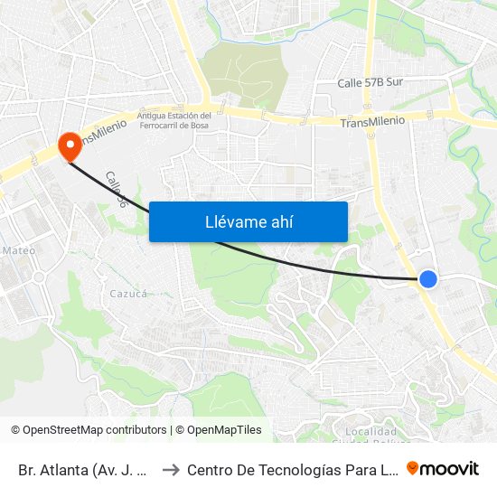 Br. Atlanta (Av. J. Gaitán C. - Av. V/Cio) (A) to Centro De Tecnologías Para La Construcción Y La Madera (Sena) map