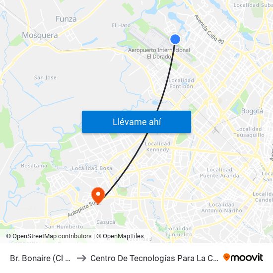 Br. Bonaire (Cl 64 - Kr 112c) (A) to Centro De Tecnologías Para La Construcción Y La Madera (Sena) map