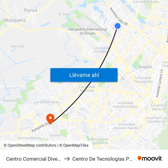 Centro Comercial Diver Plaza Álamos (Ac 72 - Kr 96a) (A) to Centro De Tecnologías Para La Construcción Y La Madera (Sena) map