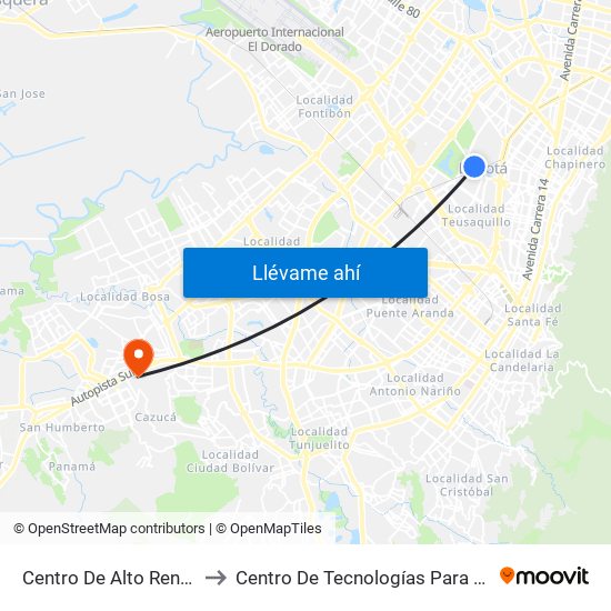 Centro De Alto Rendimiento (Ac 63 - Tv 59a) to Centro De Tecnologías Para La Construcción Y La Madera (Sena) map