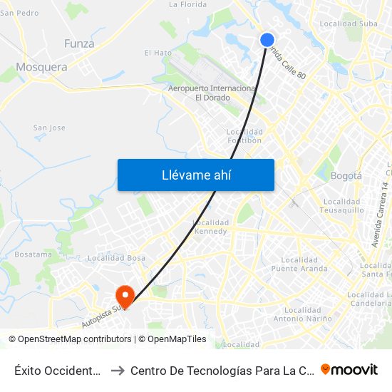 Éxito Occidente (Ak 114 - Cl 79) to Centro De Tecnologías Para La Construcción Y La Madera (Sena) map