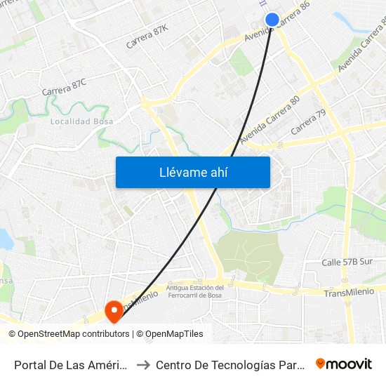 Portal De Las Américas (Av. V/cio - Av. C. De Cali) to Centro De Tecnologías Para La Construcción Y La Madera (Sena) map