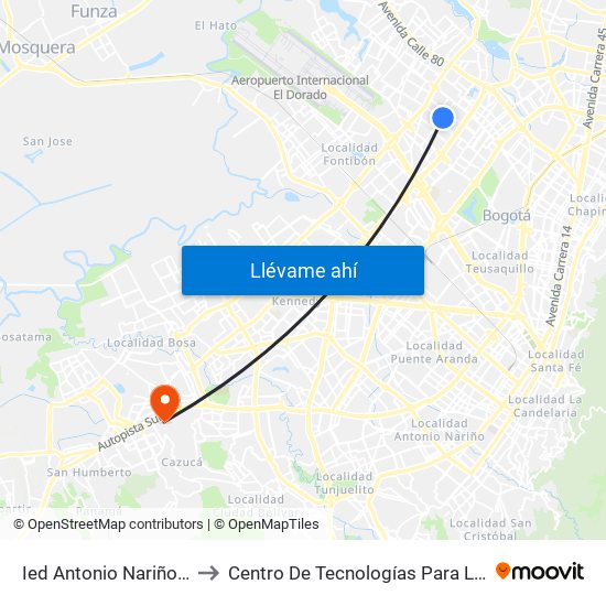 Ied Antonio Nariño Sede A (Kr 77a - Cl 68) to Centro De Tecnologías Para La Construcción Y La Madera (Sena) map