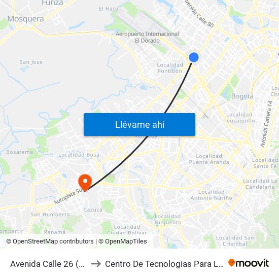 Avenida Calle 26 (Av. C. De Cali - Cl 51) (A) to Centro De Tecnologías Para La Construcción Y La Madera (Sena) map