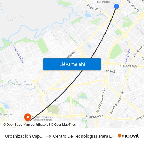 Urbanización Capellanía (Ac 22 - Kr 87c) to Centro De Tecnologías Para La Construcción Y La Madera (Sena) map