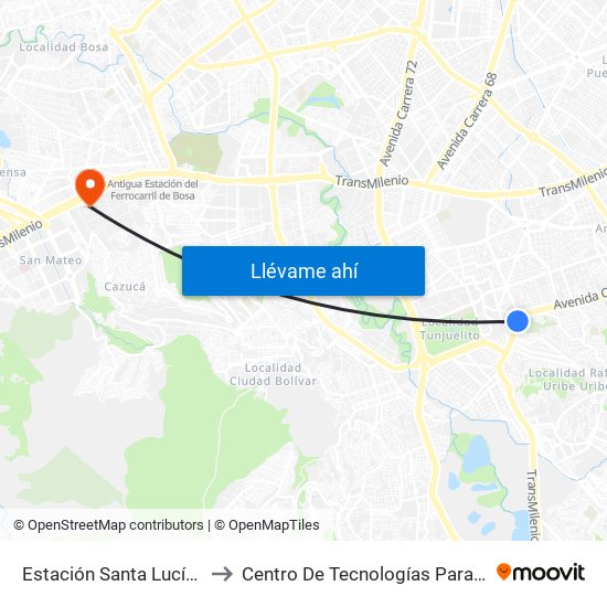 Estación Santa Lucía (Av. Caracas - Dg 45c Sur) to Centro De Tecnologías Para La Construcción Y La Madera (Sena) map