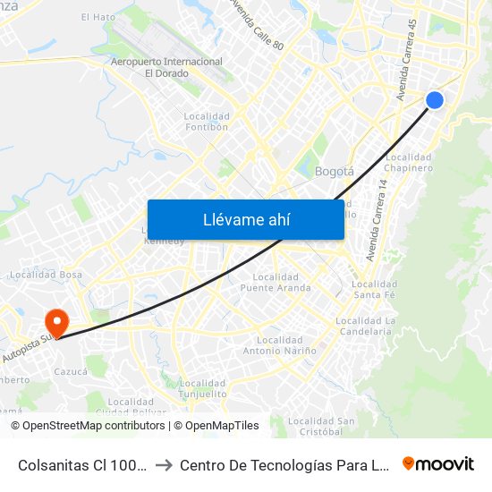 Colsanitas Cl 100 (Ac 100 - Kr 11b) (A) to Centro De Tecnologías Para La Construcción Y La Madera (Sena) map