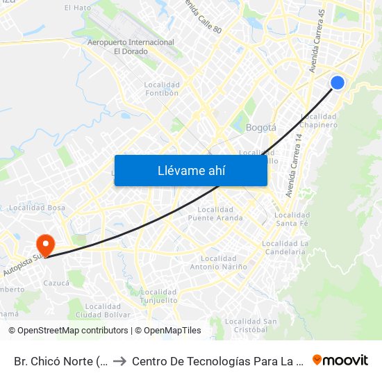 Br. Chicó Norte (Ak 11 - Cl 94a) (A) to Centro De Tecnologías Para La Construcción Y La Madera (Sena) map