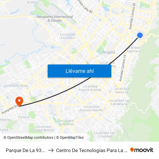 Parque De La 93 (Ak 11 - Cl 93a) (A) to Centro De Tecnologías Para La Construcción Y La Madera (Sena) map