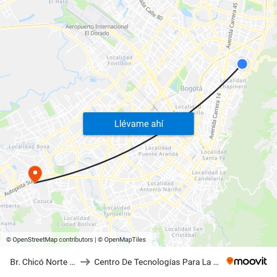 Br. Chicó Norte (Ak 11 - Cl 90) (A) to Centro De Tecnologías Para La Construcción Y La Madera (Sena) map